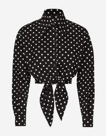 Dolce & Gabbana Cropped cotton poplin shirt with knot detail and polka-dot print Print F5P61TFSFNR