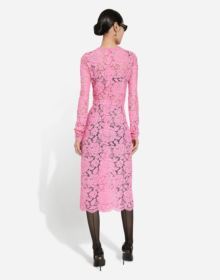 Branded floral cordonetto lace sheath dress in Pink for