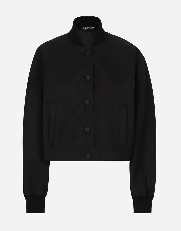 Dolce & Gabbana Bomber in gabardina resinata rovesciata con placca logata Nero F9S14THUMTU