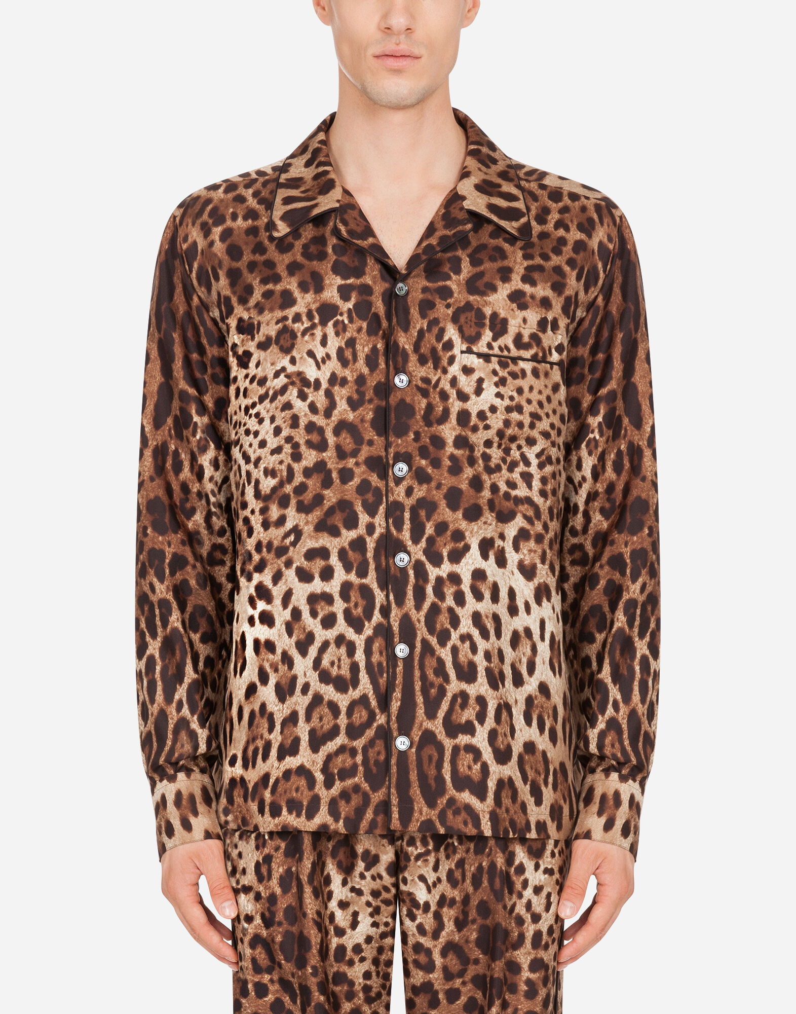 Silk pyjama shirt with leopard print in Multicolor for Men