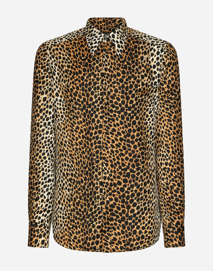 Silk twill Martini-fit shirt Multicolor US print | Dolce&Gabbana® with in for ocelot
