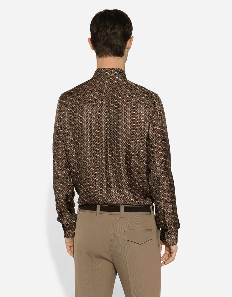 Dolce & Gabbana Silk Martini-fit shirt with tie print Brown G5LB0TIS1V8