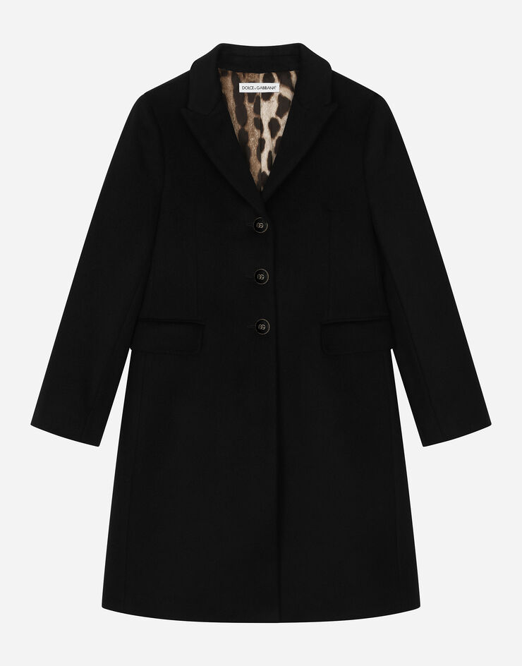 Dolce & Gabbana Manteau droit en laine avec boutons à logo Noir L53C15G7N4E