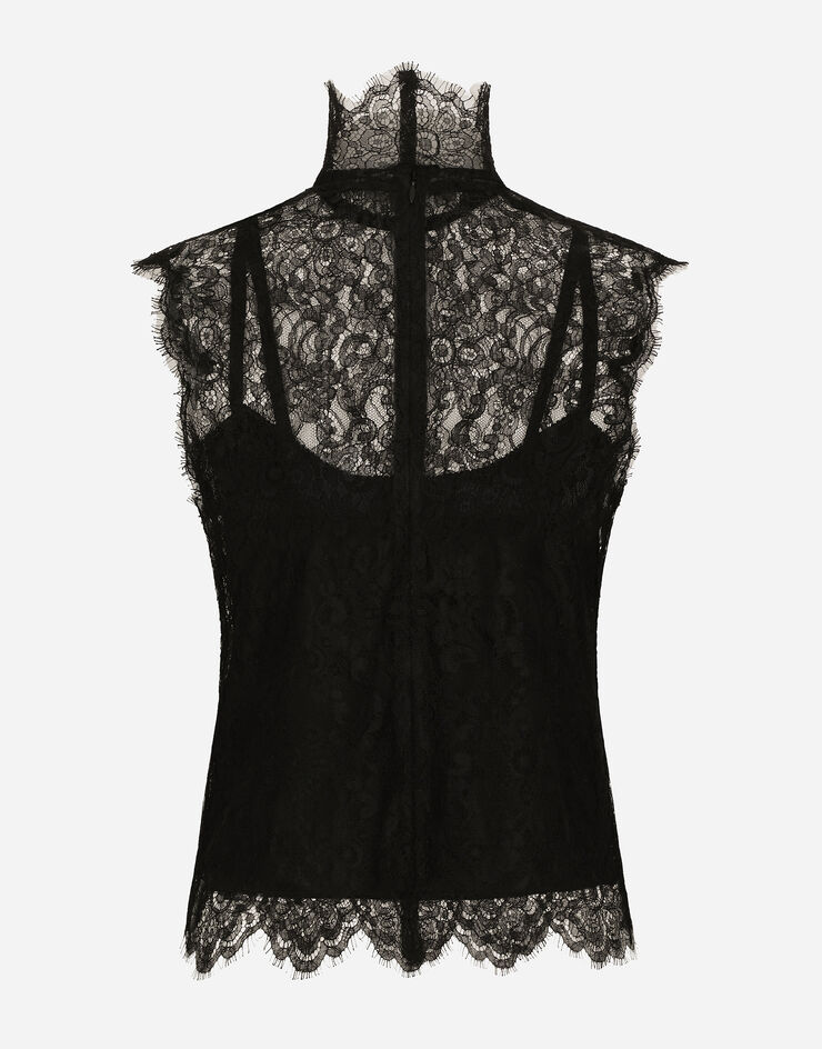 Sleeveless Chantilly lace top in Black for