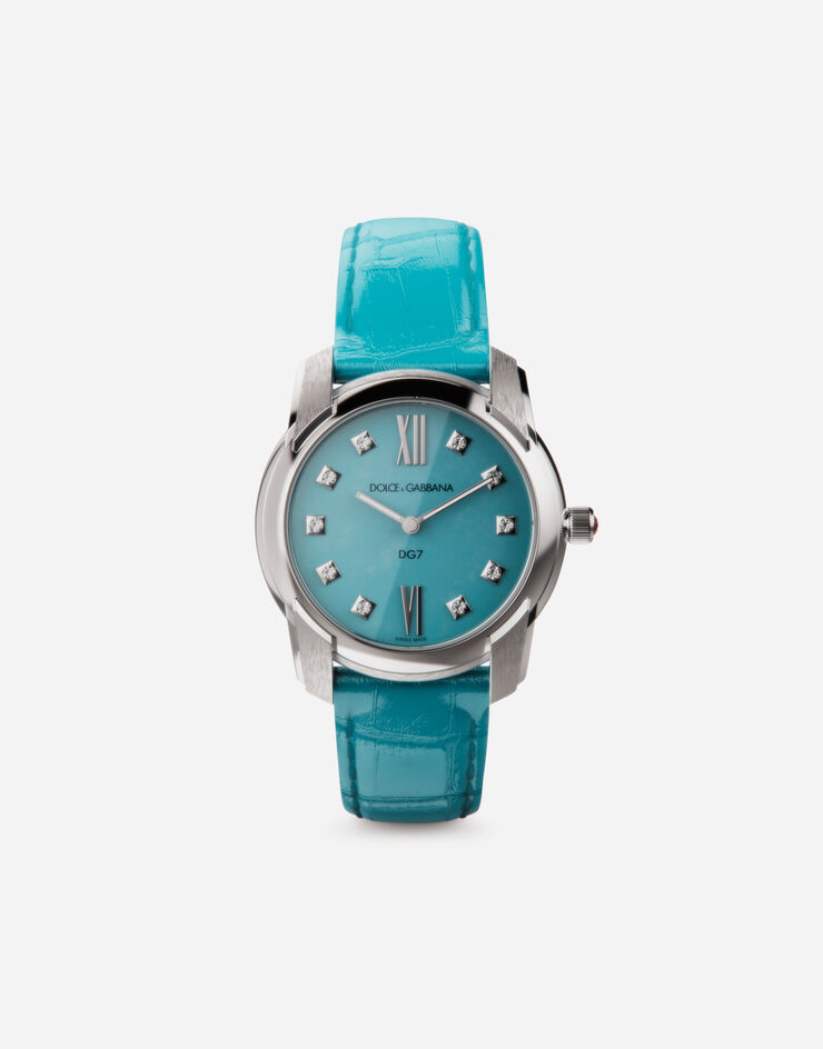 Dolce & Gabbana DG7 watch in steel with turquoise and diamonds BLEU CIEL WWFE2SXSFTA