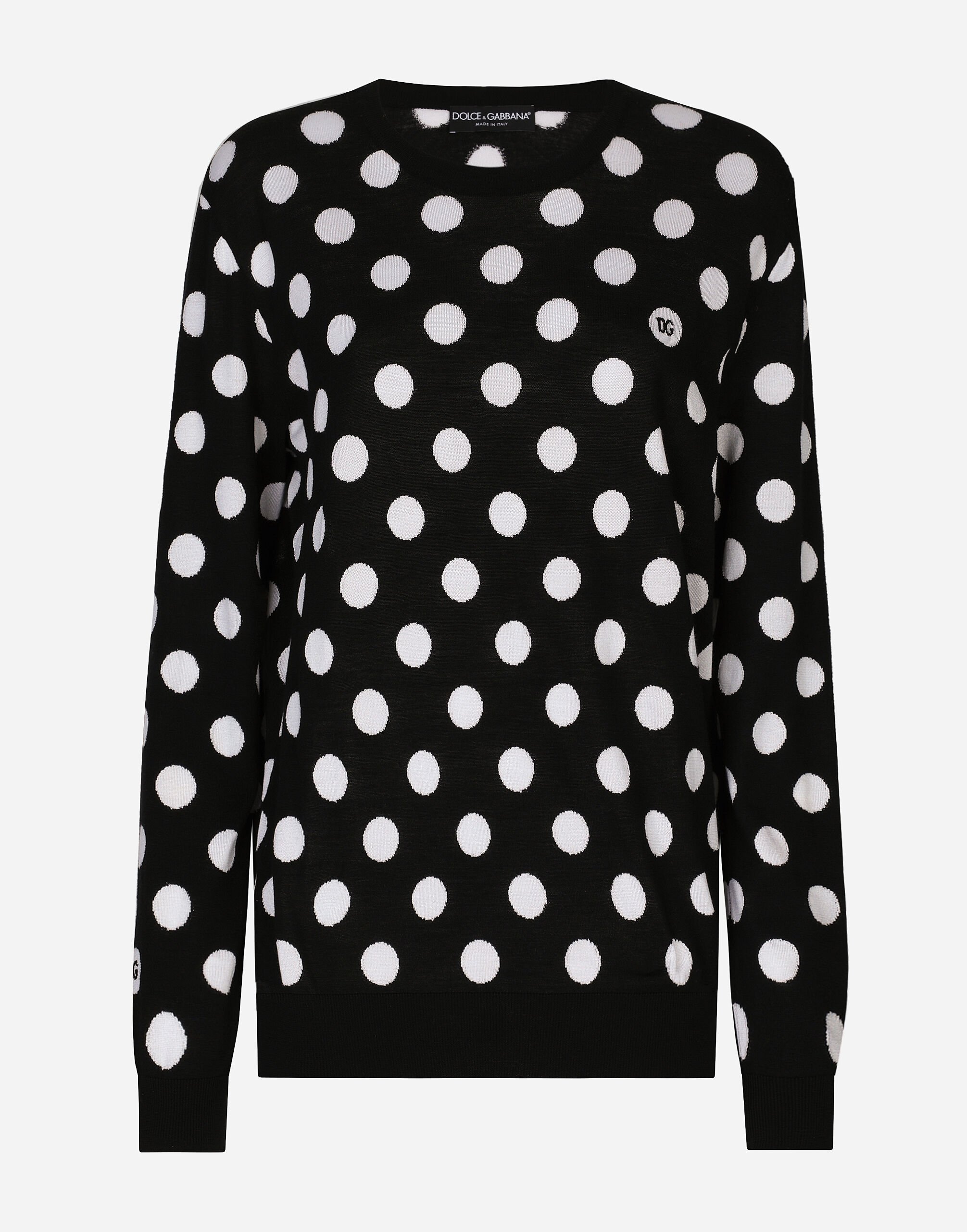 Dolce & Gabbana Wool and silk sweater with polka-dot inlay White FXW12TJFMEB