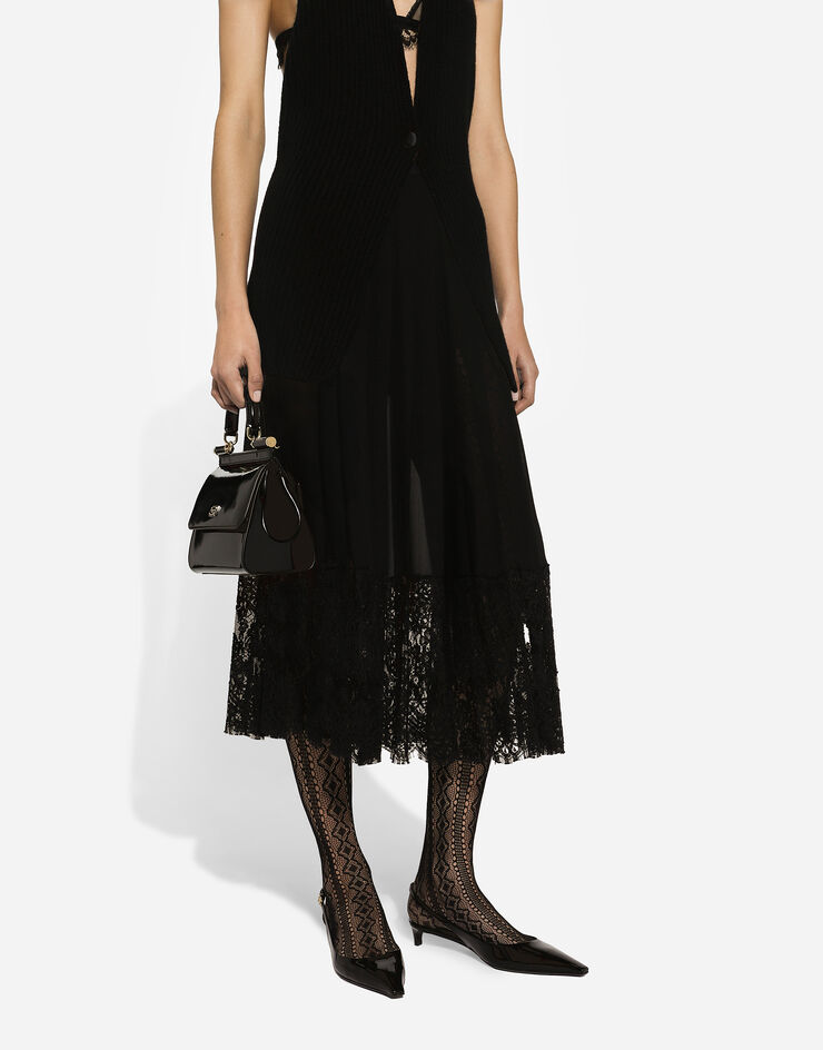 Dolce & Gabbana Long georgette skirt with lace edgings Black F4BFTTFU1AR