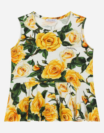 Dolce & Gabbana Top de punto con estampado de rosas amarillas Imprima L55S67G7EY3