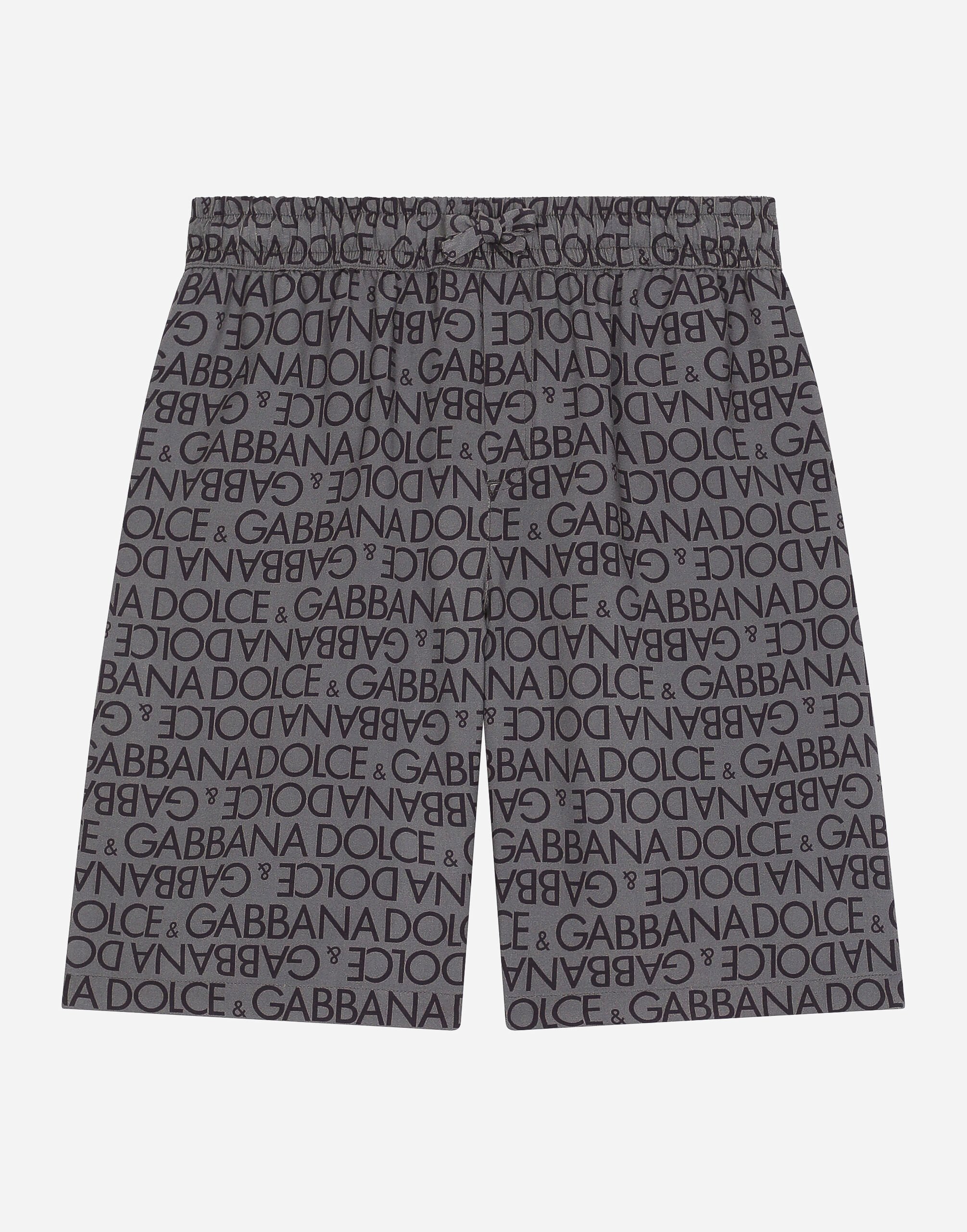DolceGabbanaSpa Viscose shorts with all-over logo print Green L41J68FU1L6