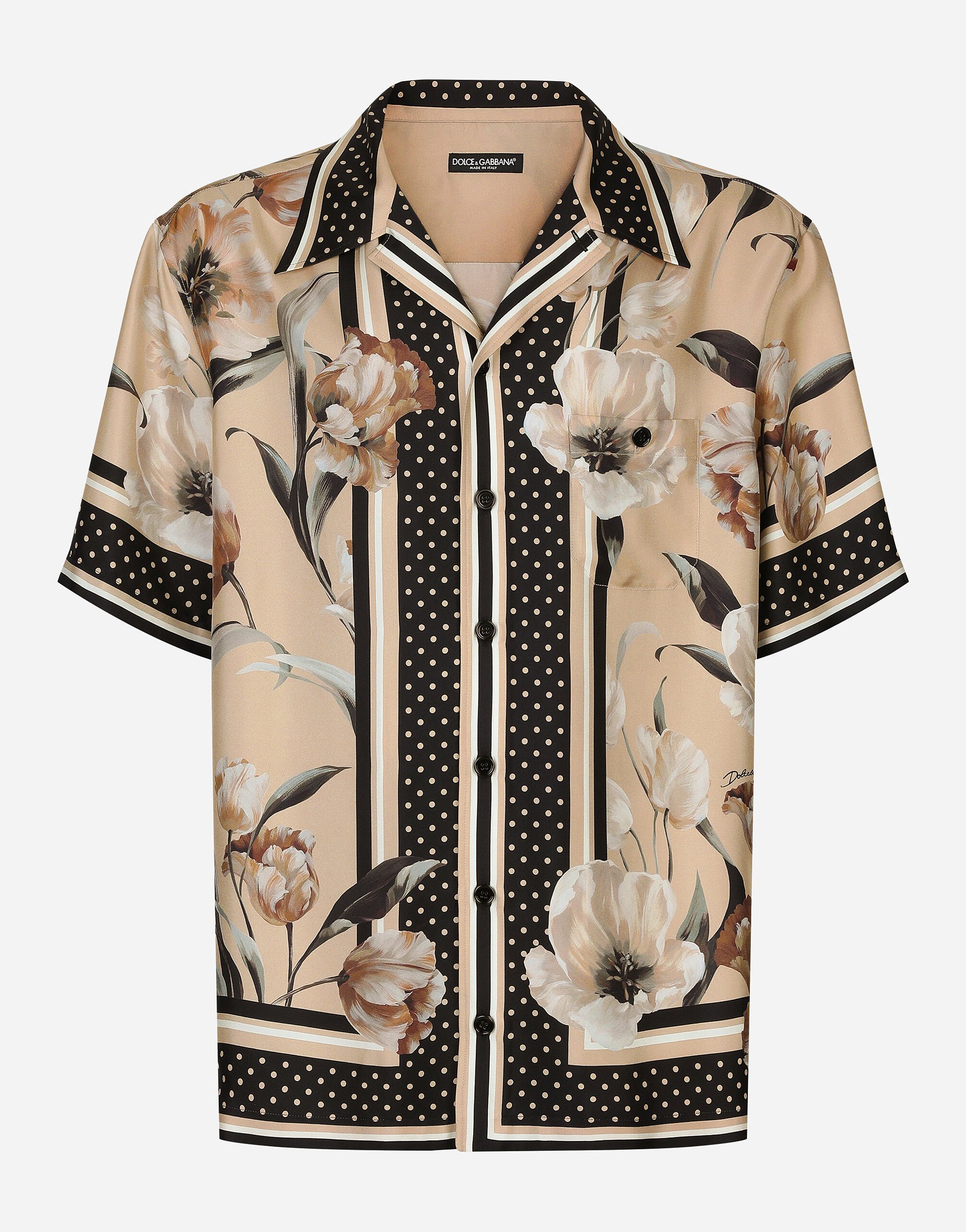 Dolce & Gabbana Silk twill Hawaiian shirt with floral print Black BP3309A8034