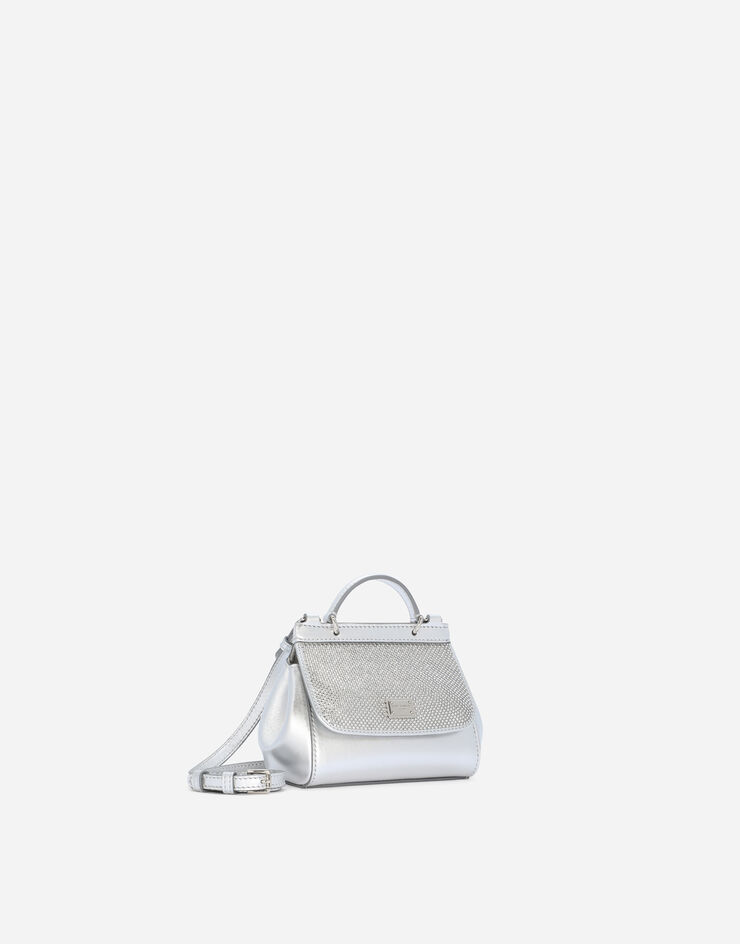 Dolce & Gabbana Nappa leather mini Sicily bag with fusible rhinestones Silver EB0003AA630