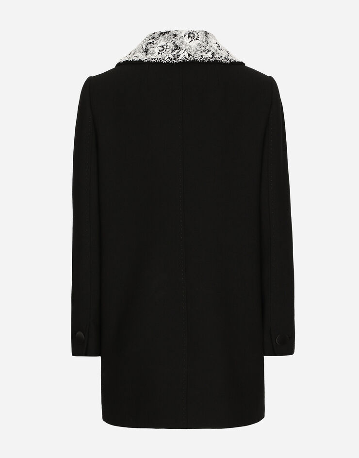 Dolce & Gabbana Short wool coat with lace details Noir F0E1PTFUBCI