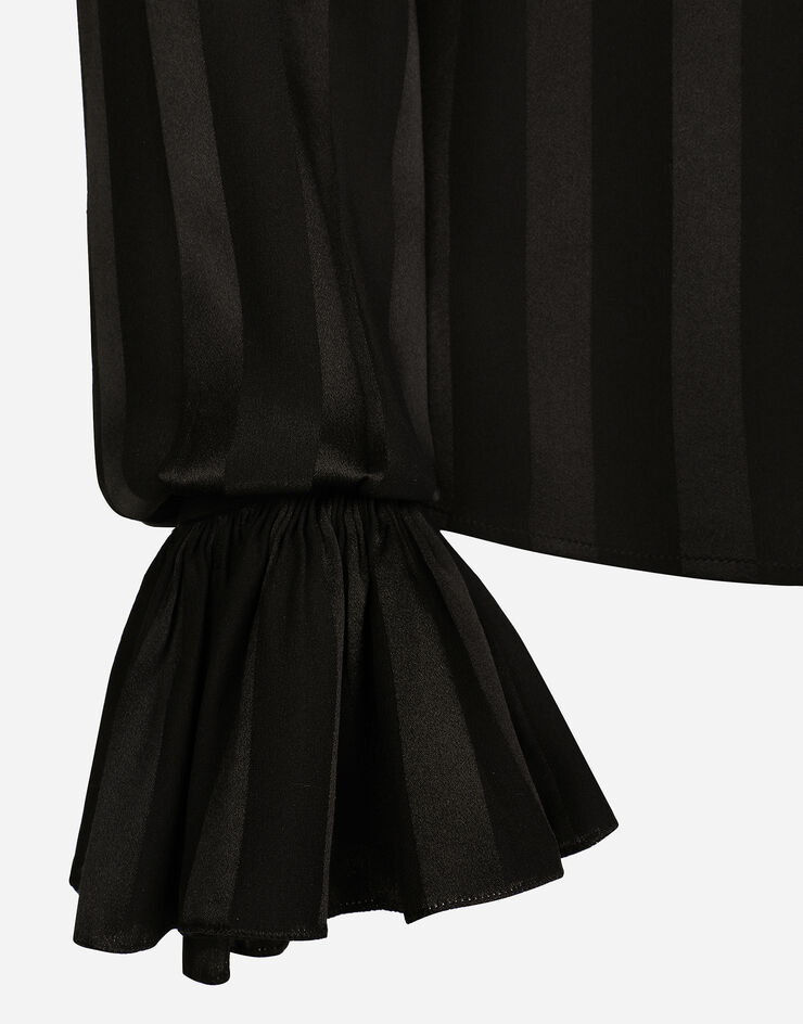 Dolce & Gabbana Camisa en jacquard de seda con cuello y puños plisados Negro F5S26TFJ1HS