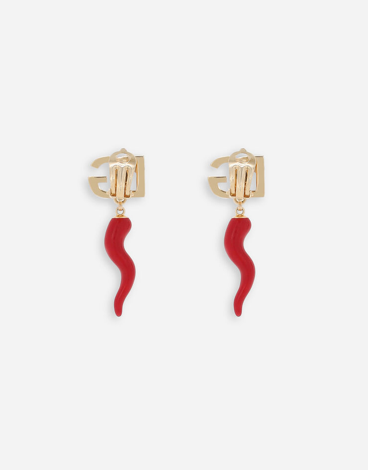 Dolce & Gabbana Earrings with DG logo and horn Gold WEQ6C4W1111