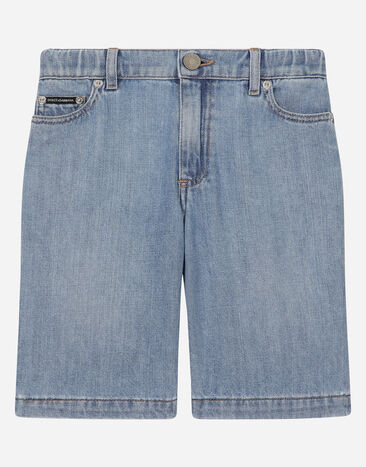 Dolce & Gabbana 5-pocket denim shorts with branded tag Print L4JQT4II7EF