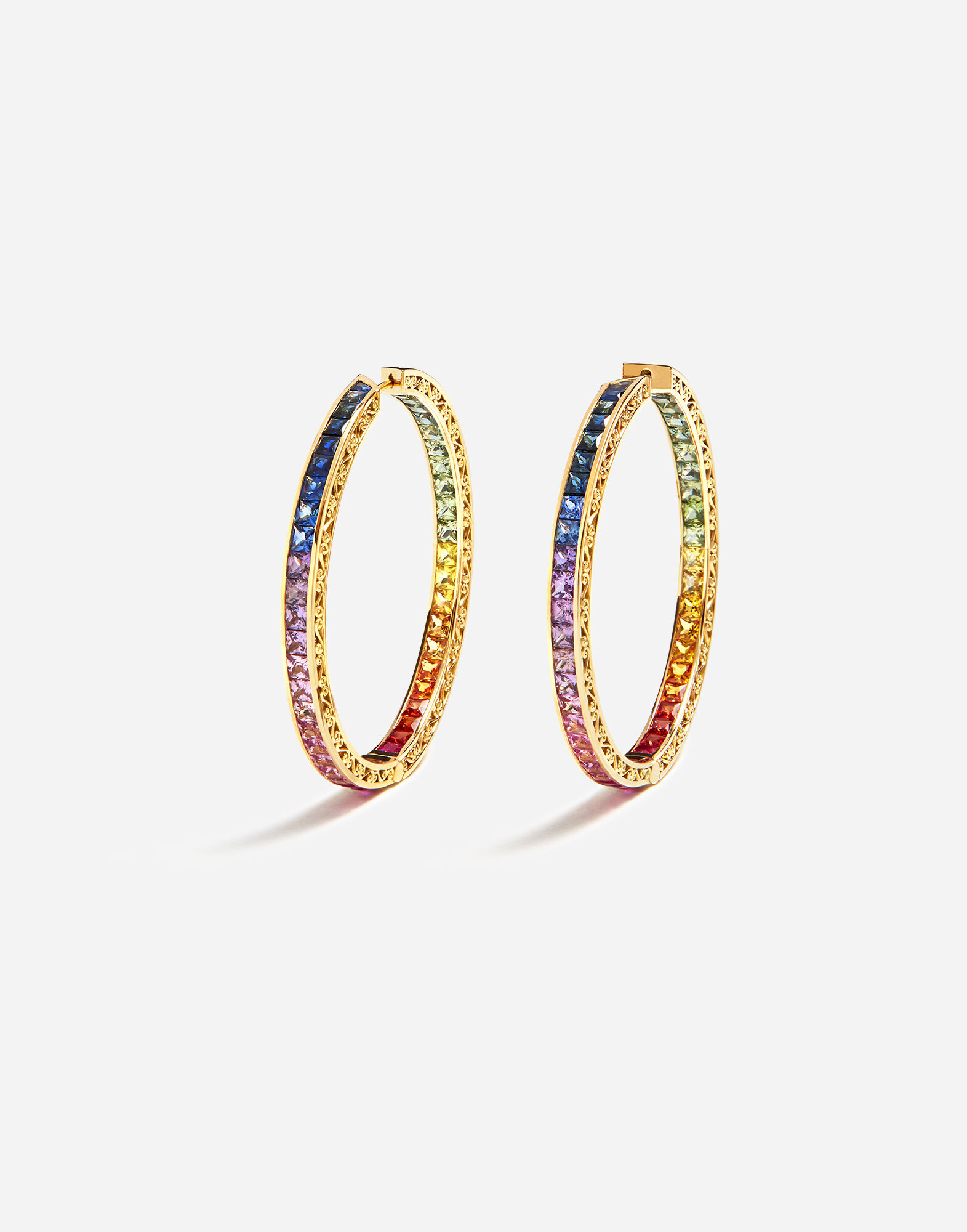 ${brand} Multi-colored sapphire hoop earrings ${colorDescription} ${masterID}