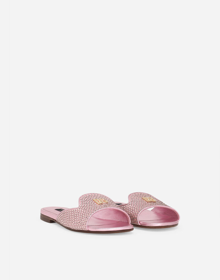 Dolce & Gabbana Slide in pelle di agnello laminato e termostrass Rosa D10314AA630