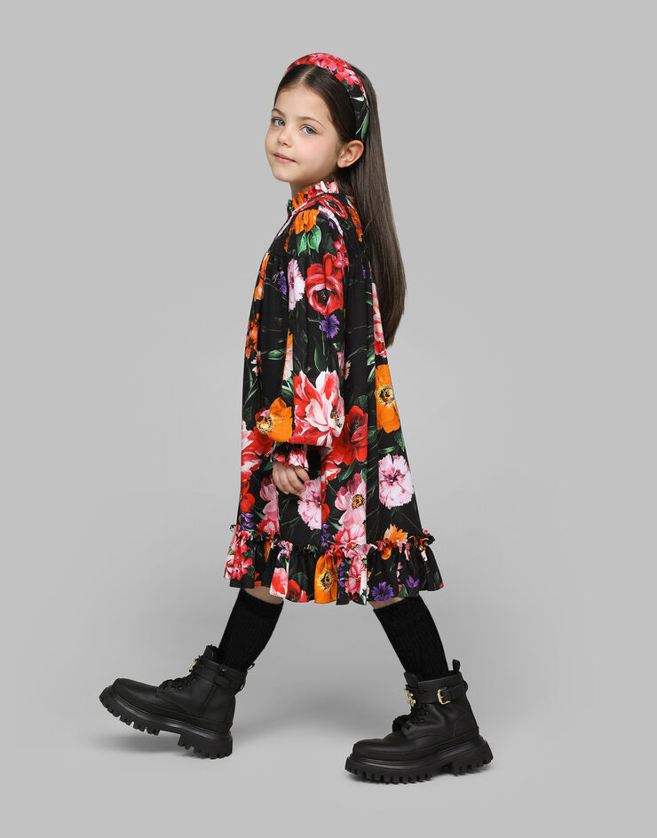 Dolce & Gabbana Kleid aus Viyella mit Blumenprint auf schwarzem Grund Drucken L53DX7FS8DD