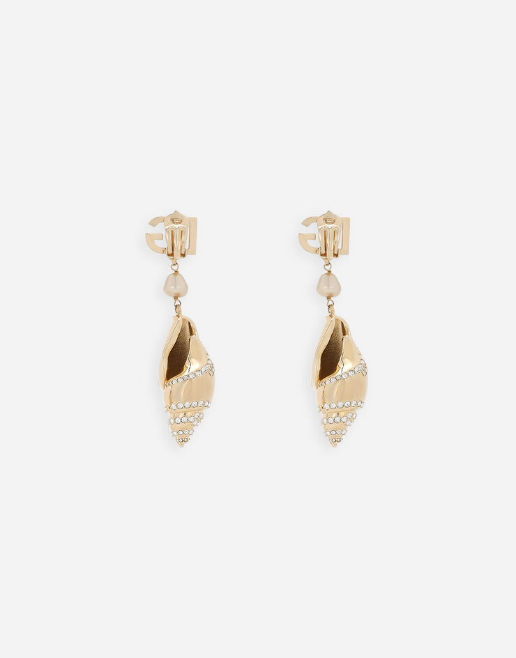 Dolce & Gabbana Earrings with rhinestone-detailed shell and DG logo Gold WEQ6A6W1111