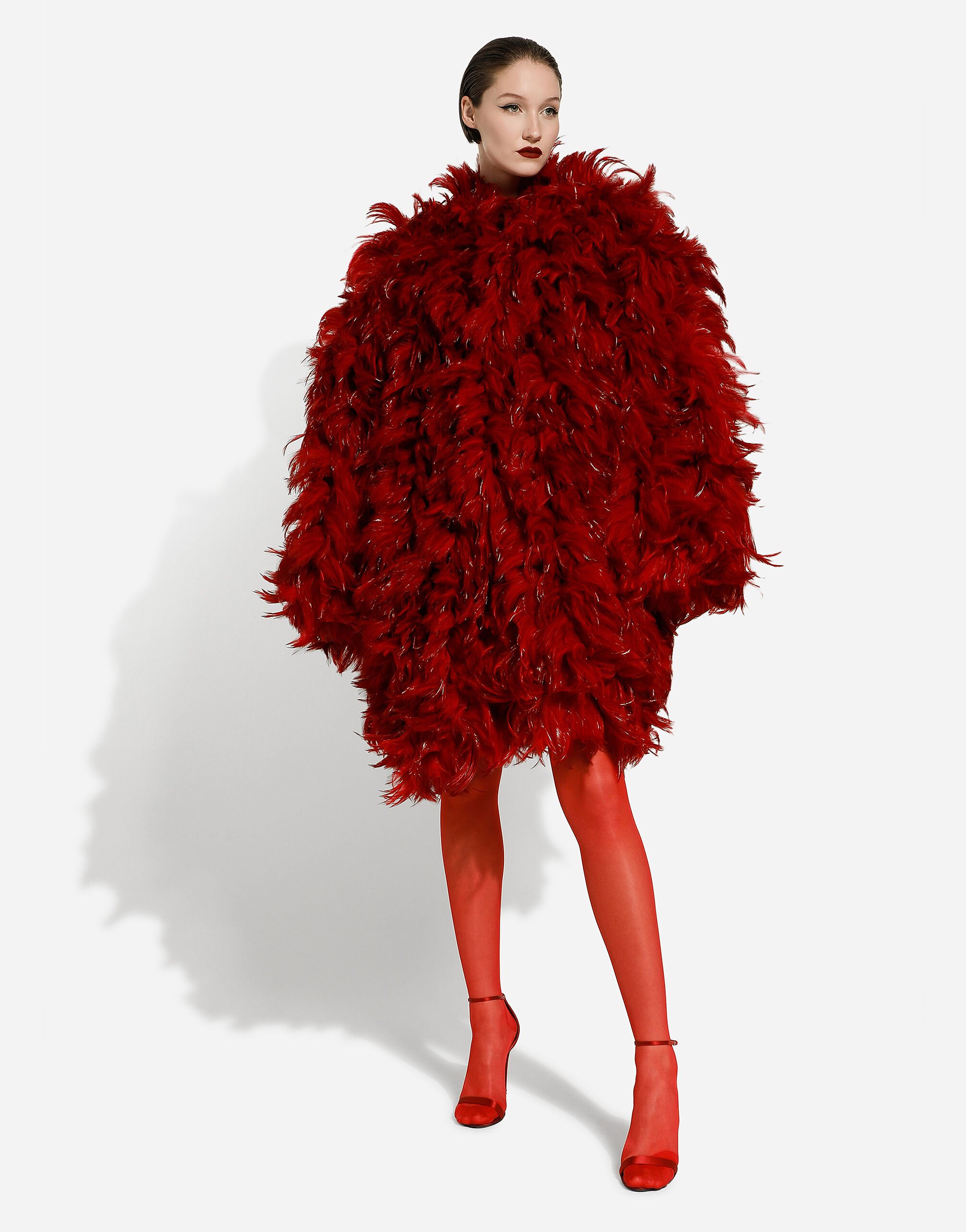 Organza coat with rooster feather embellishment in Multicolor for 
