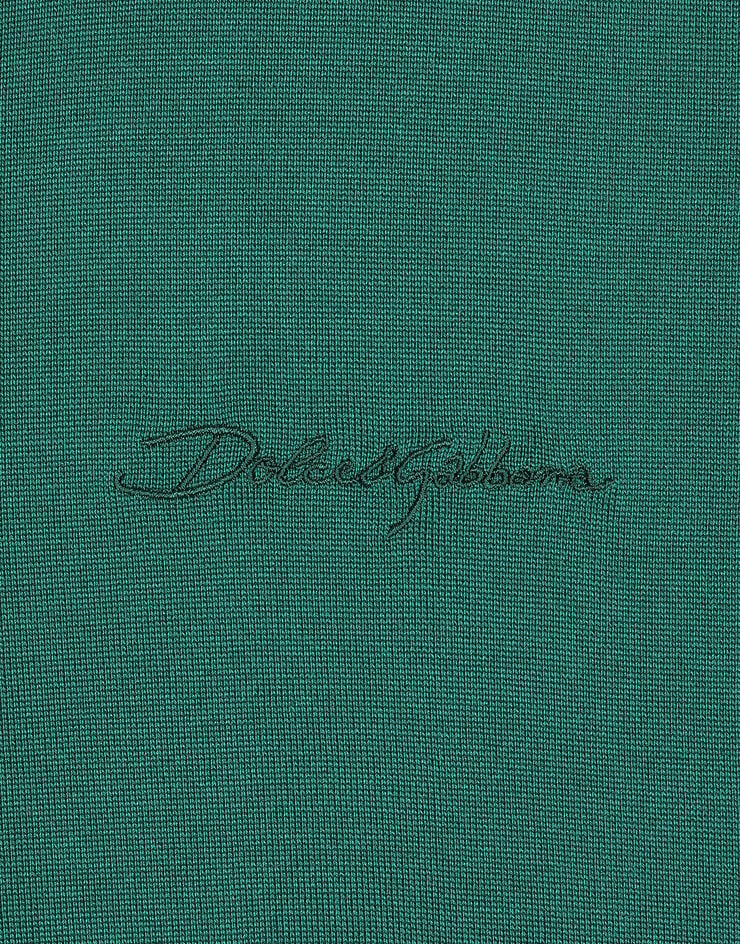 Dolce & Gabbana Round-neck silk sweater with Dolce&Gabbana logo Green GXX03ZJBSJS