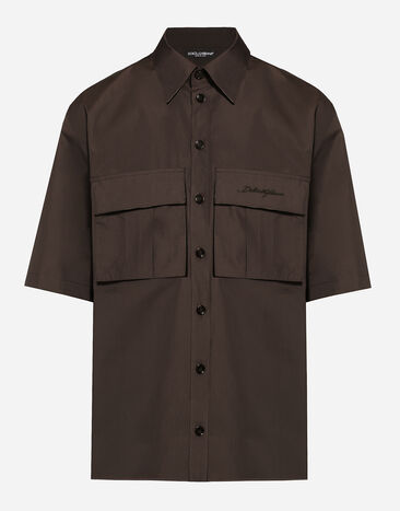 Dolce & Gabbana Poplin Hawaiian shirt with pockets Havana beige VG446EVP473