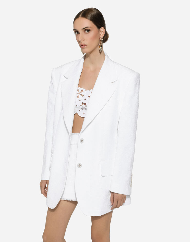 Dolce & Gabbana جاكيت تويد راشيل قطني بصف أزرار واحد أبيض F29XMTHUMT9