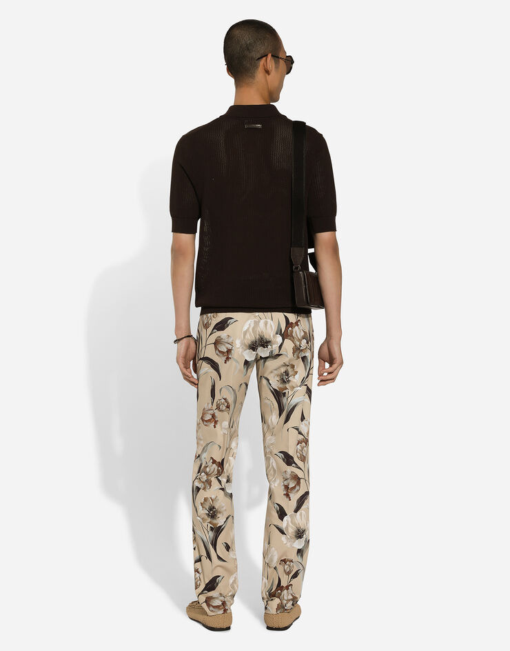 Dolce & Gabbana Pantalón de dril elástico con estampado de flores Imprima GY6IETFSEIC