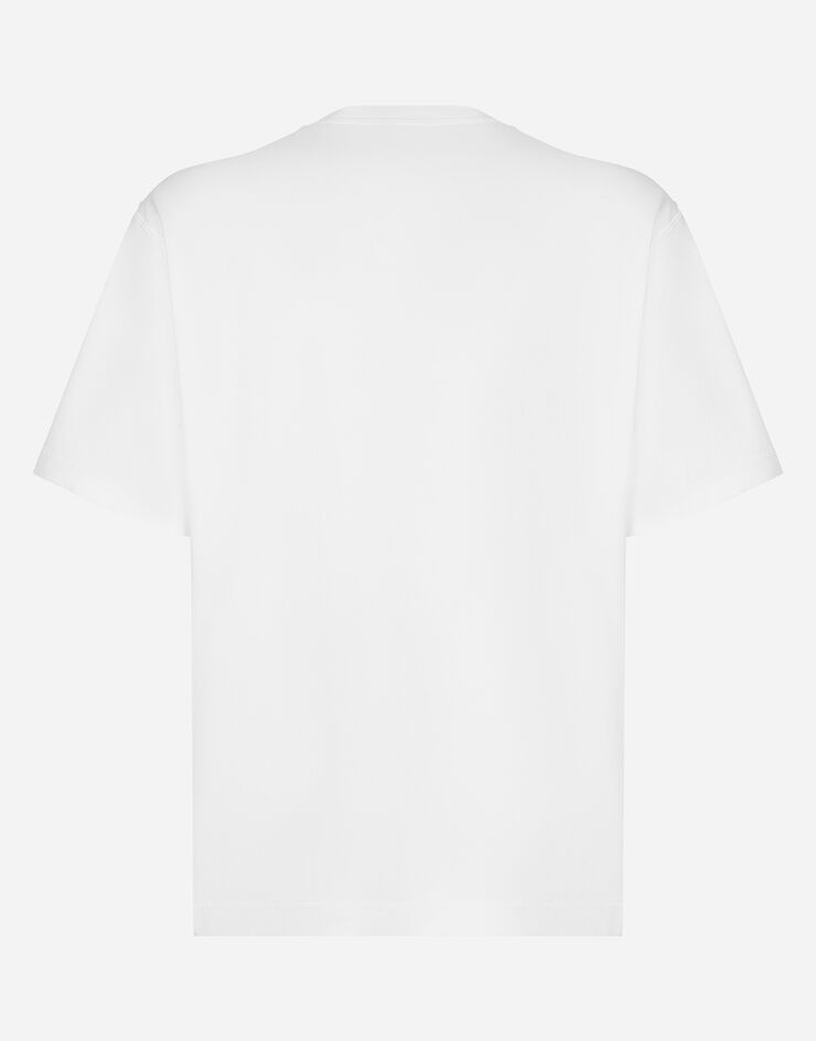 Dolce & Gabbana T-shirt in cotone con ricamo logo Bianco G8PN9ZG7NYJ