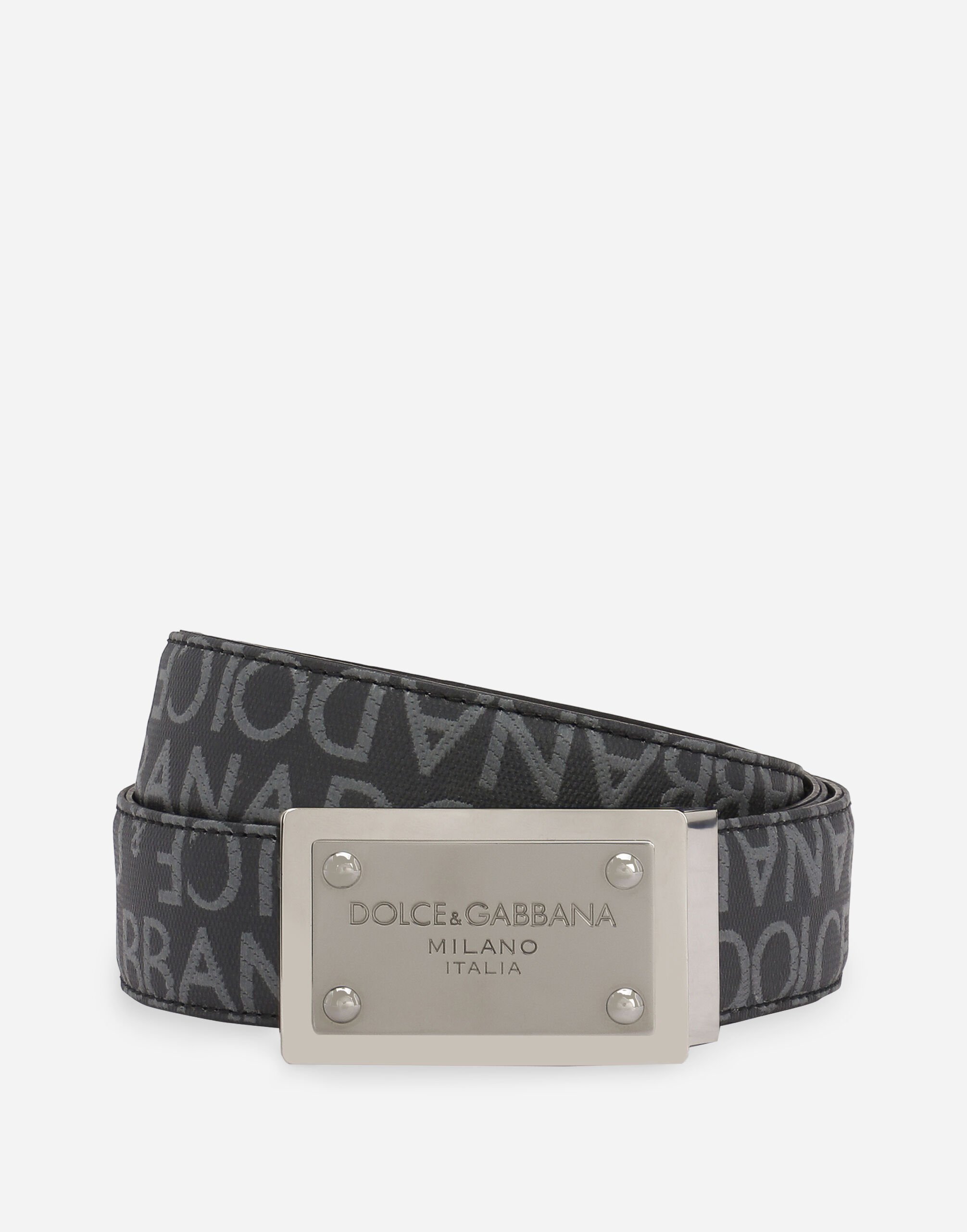 Dolce&Gabbana حزام من الجاكار مطلي مع بطاقة شعار أسود BM2123AQ437