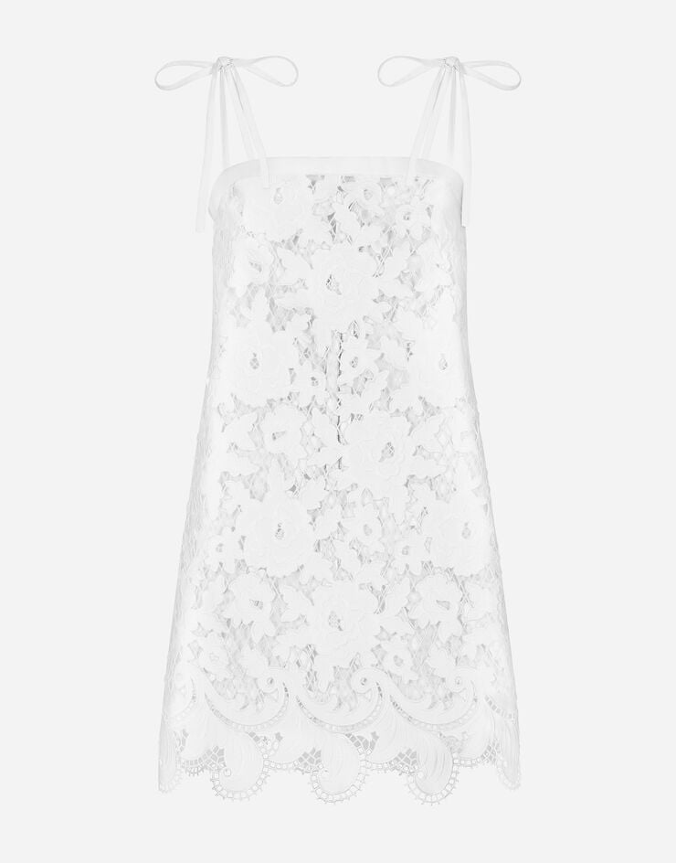 Dolce & Gabbana Mini-robe en coton avec broderie florale découpée Blanc F6JIBZFG6AD