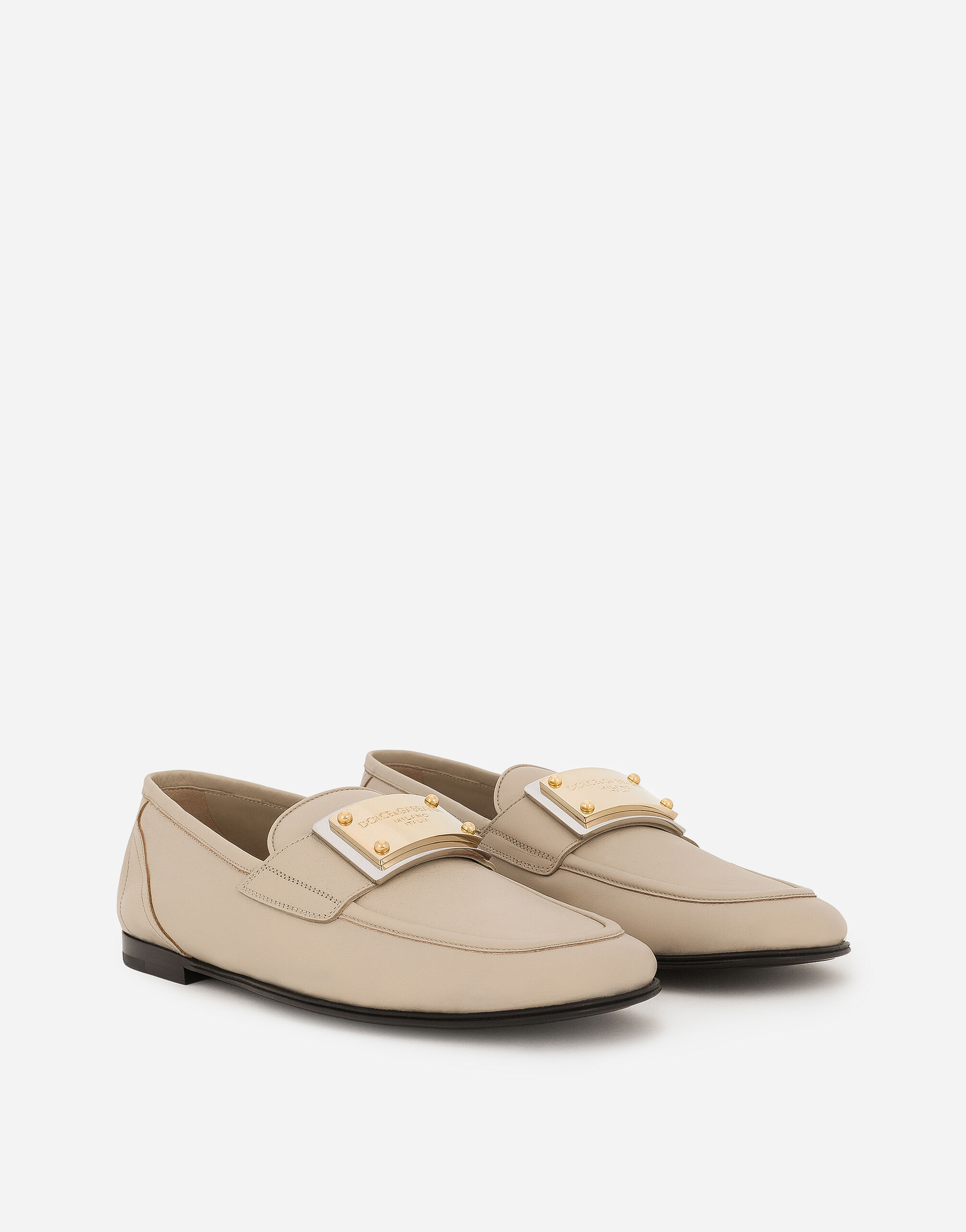 Calfskin loafers in Beige for Men | Dolce&Gabbana®