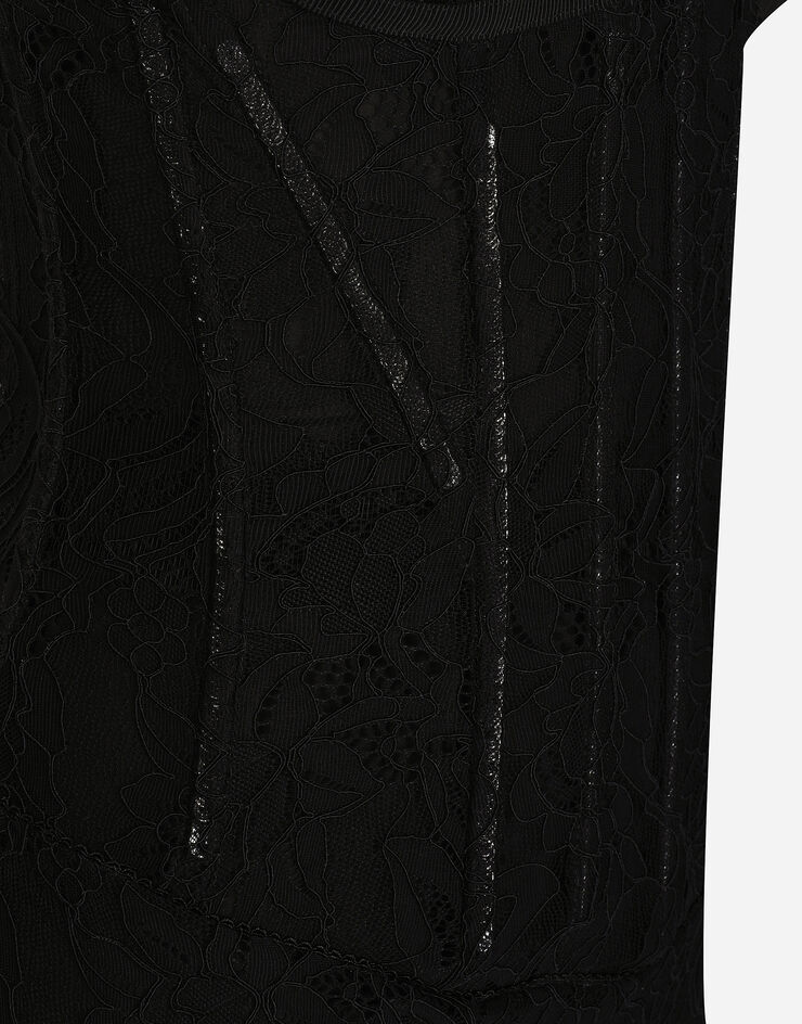 Dolce & Gabbana Vestido longuette tipo combinación de encaje: Negro F6JFFTMLRAB