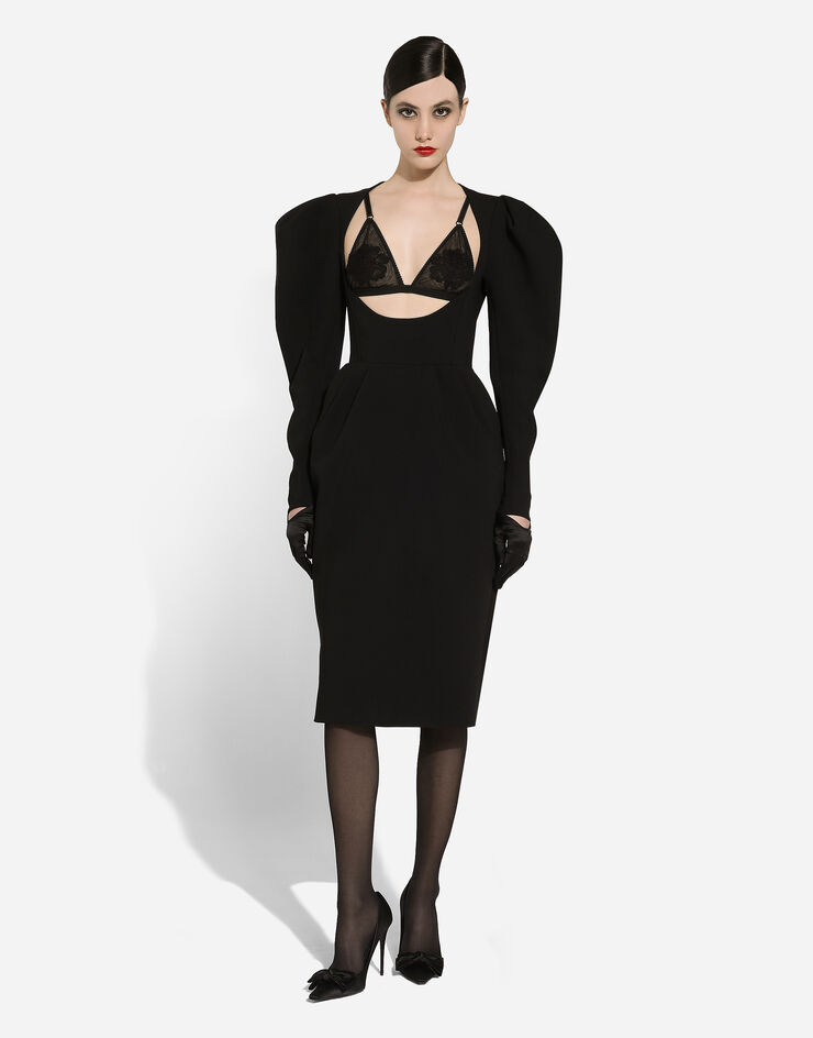 Dolce & Gabbana Calf-length wool dress with open neckline Black F6JQVTFUZCT