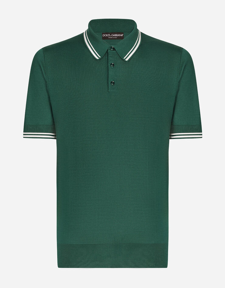Dolce & Gabbana قميص بولو حرير أخضر GXZ02TJBSJW