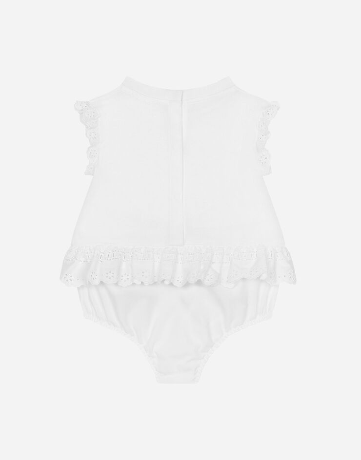 Dolce & Gabbana Barboteuse en jersey et popeline à broderie Blanc L2JOW6G7B7K