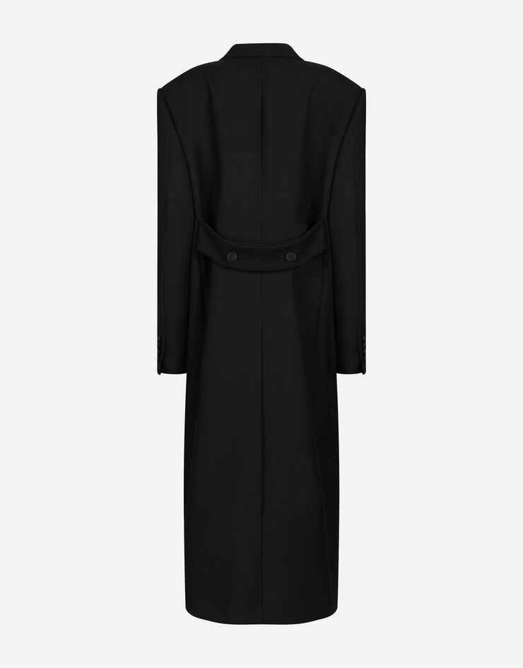 Dolce & Gabbana Long manteau de smoking croisé en double gabardine de laine Noir F0W2HTFU272