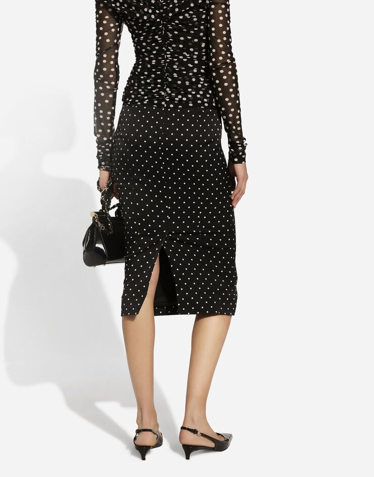Dolce & Gabbana 波点印花素绉缎中长直筒半裙 版画 F4BUOTFSA63