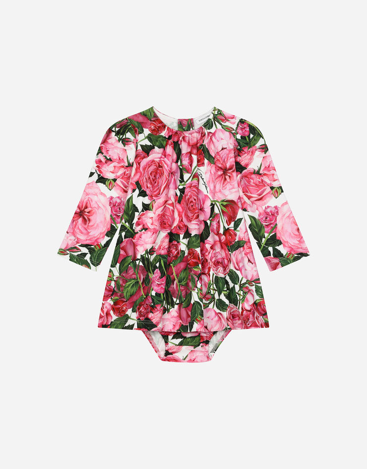 Dolce & Gabbana Robe en interlock avec un imprimé roses sur une base blanche Imprimé L2JD9GHS7O8