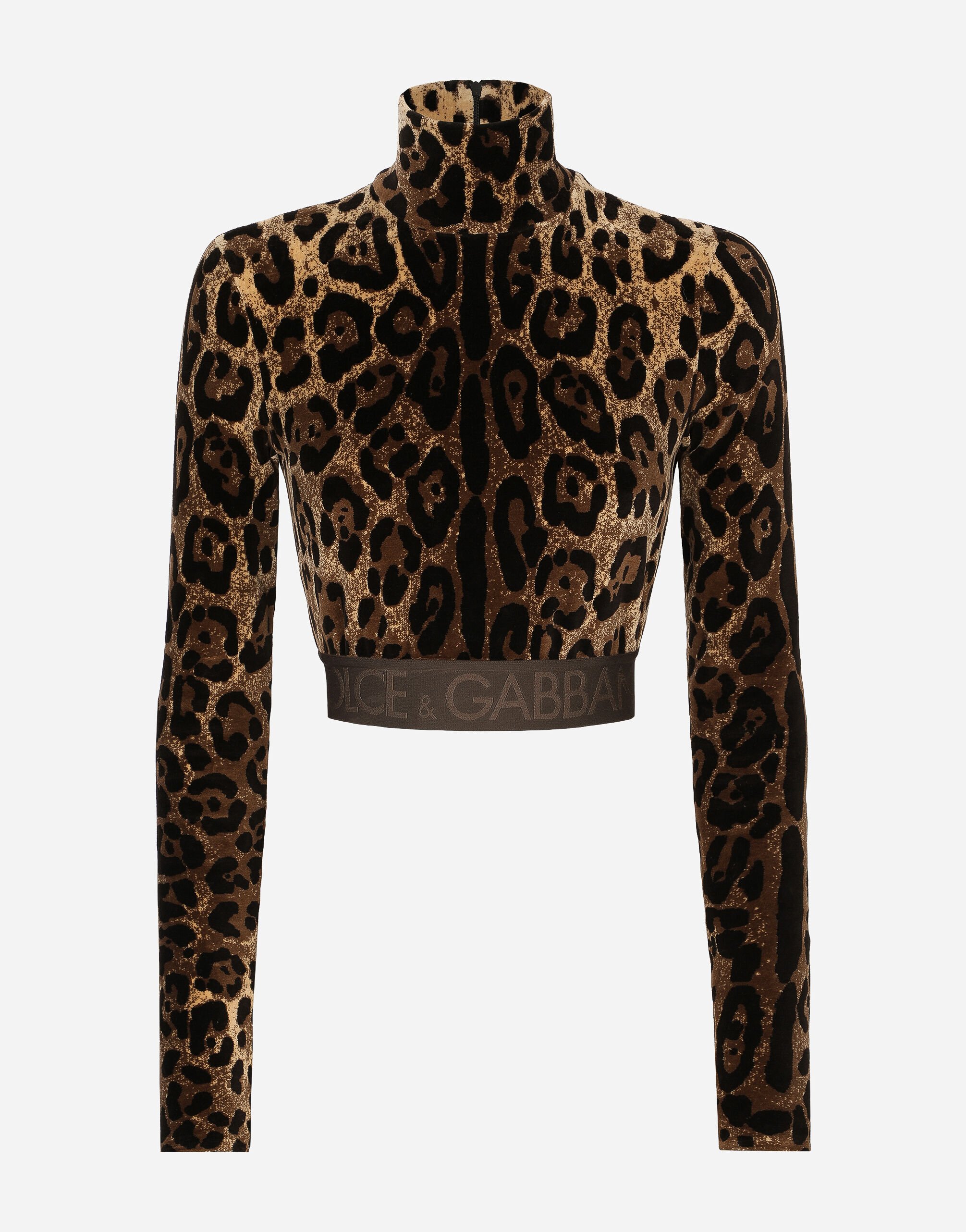 Dolce & Gabbana Chenille turtle-neck top with jacquard leopard design Multicolor FXI25TJBVX8