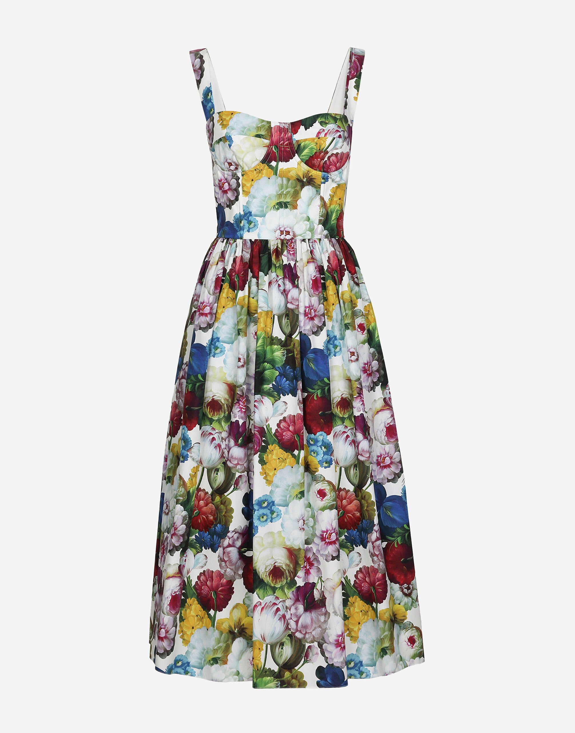Majolica-print charmeuse midi dress in Multicolor for Women | Dolce&Gabbana®