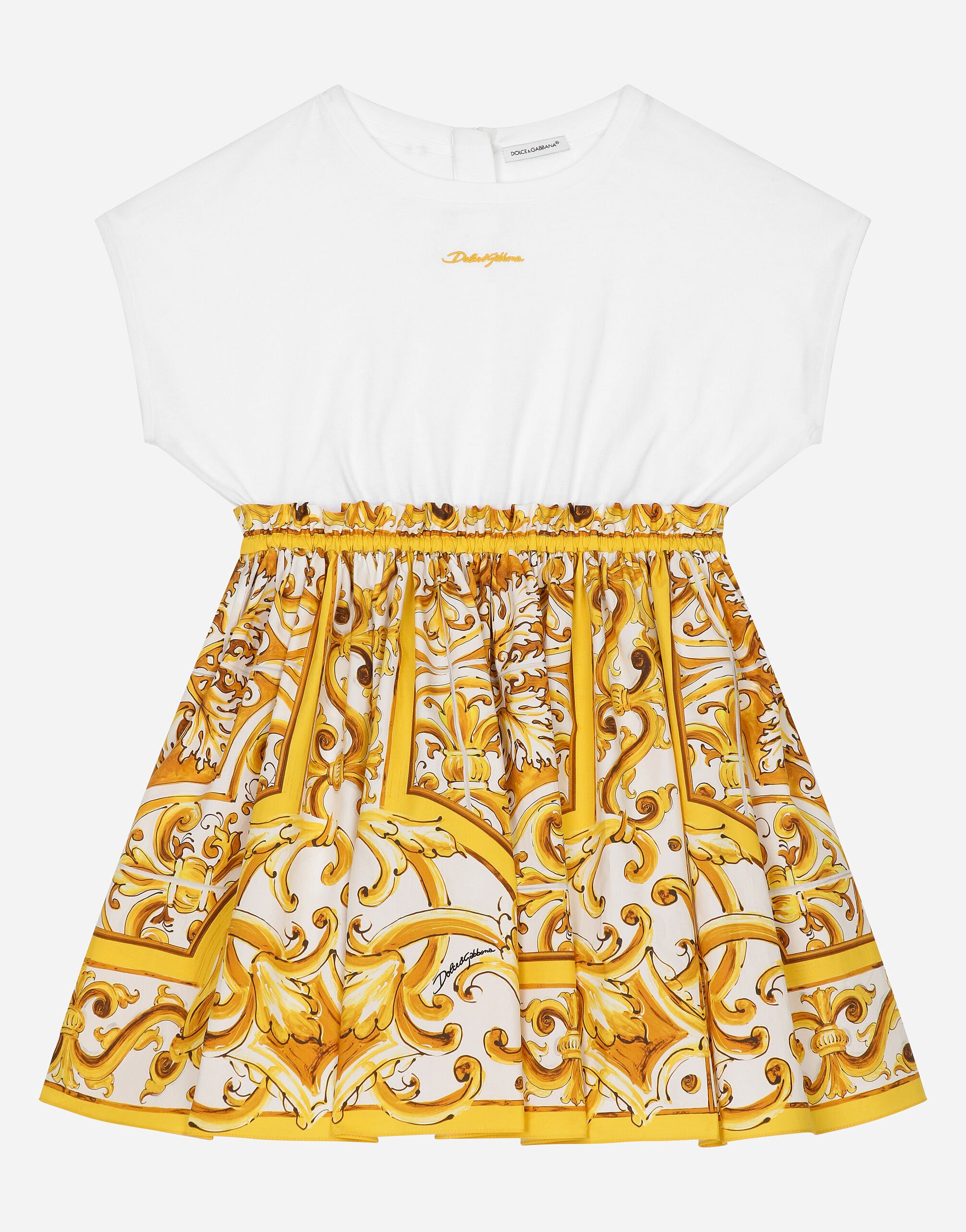 Dolce & Gabbana Robe en jersey et popeline à imprimé majoliques jaunes Imprimé LB4H48G7E1J