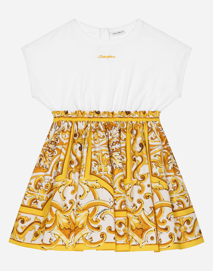 Dolce & Gabbana Kleid aus Jersey und Popeline mit gelbem Majolika-Print Drucken L5JD9AG7NRJ