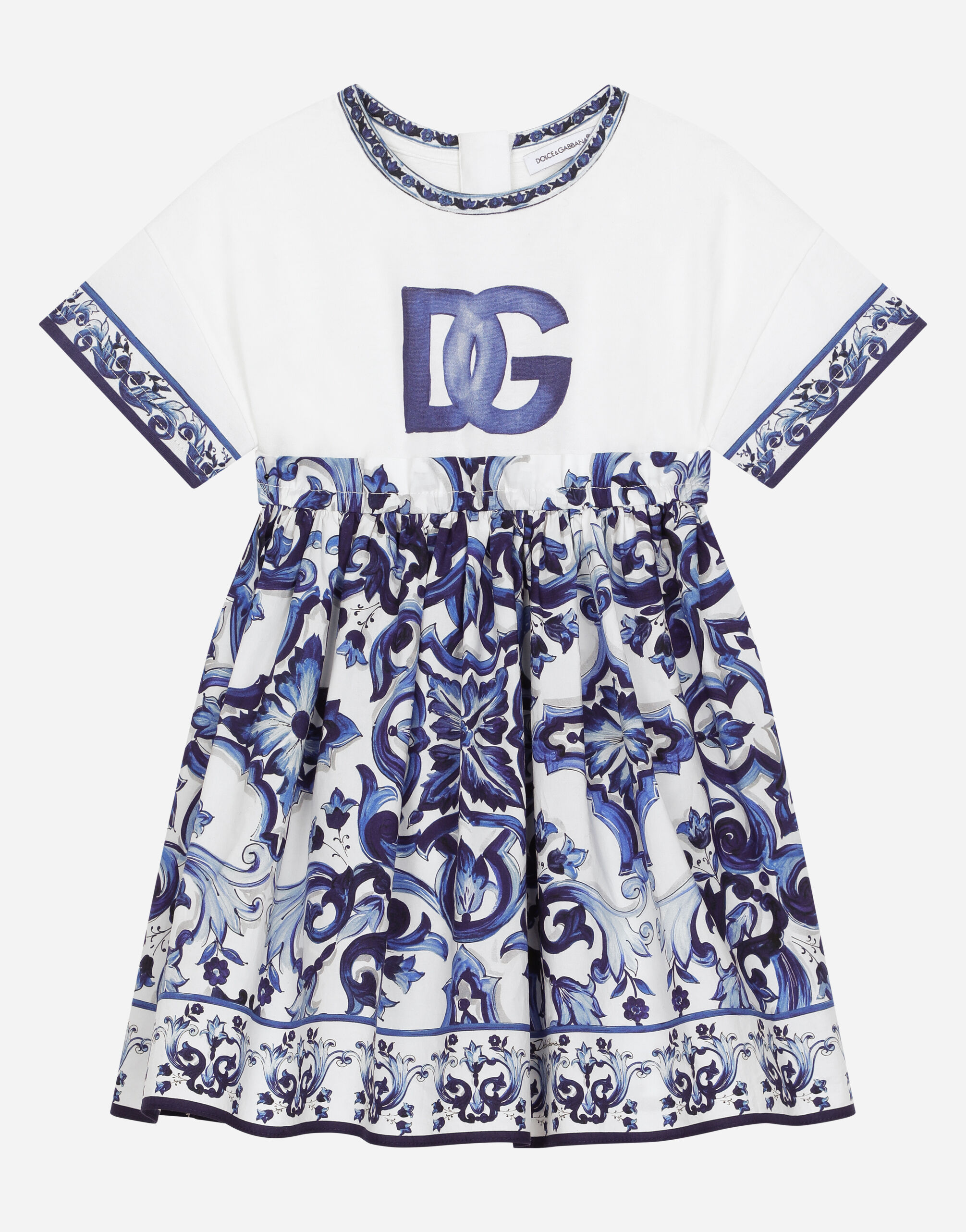 Dolce & Gabbana Majolica-print poplin and jersey dress Multicolor L53DE7G7EY0