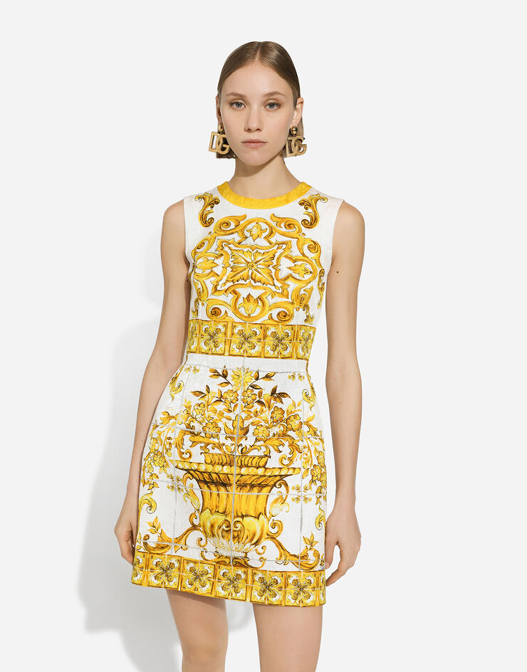Dolce & Gabbana Kurzes Kleid aus Brokat Majolika-Print Drucken F68A8TFPTAH