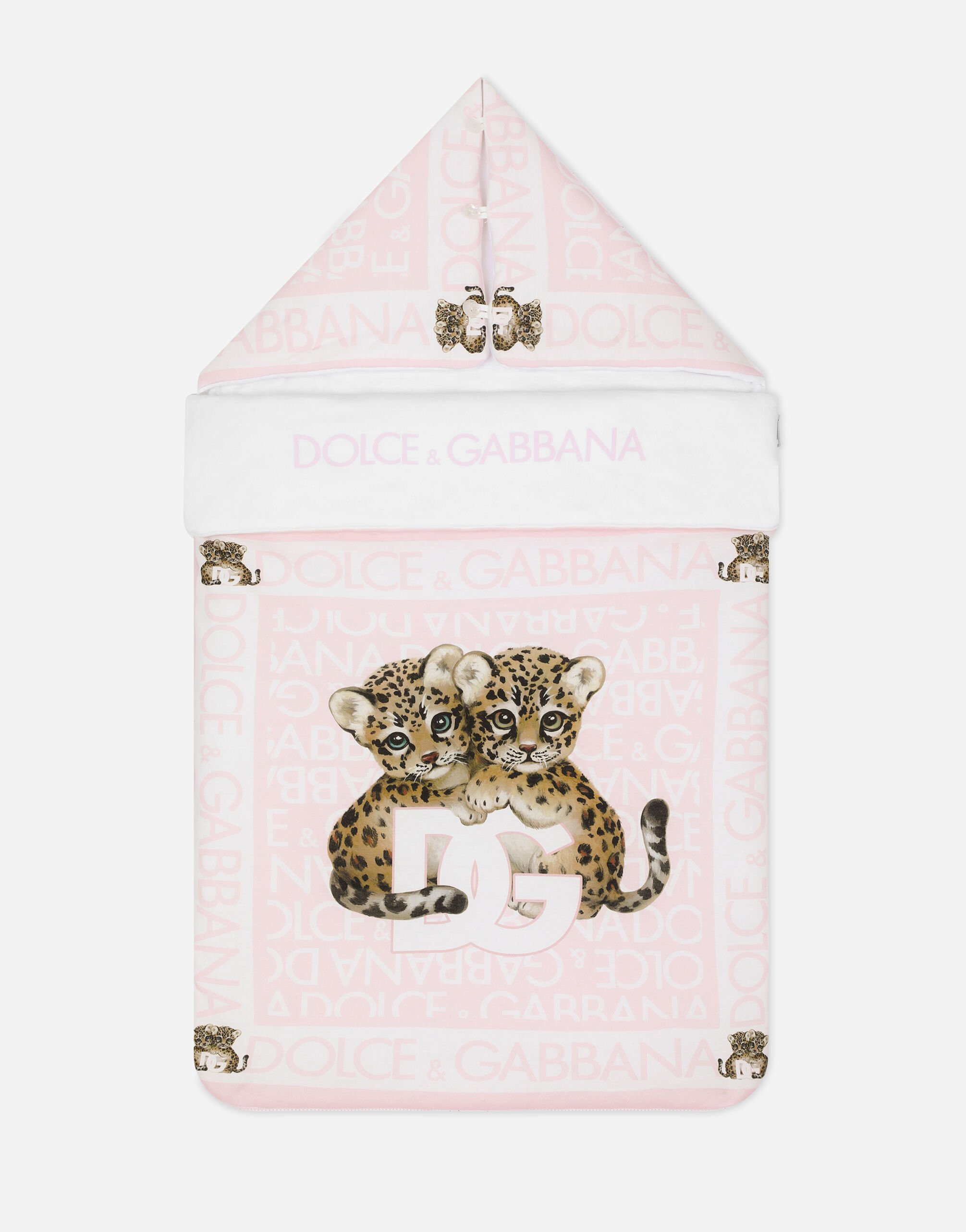 Dolce & Gabbana Saco de dormir en punto con estampado Logomania Azul Claro LNJAD8G7L5F