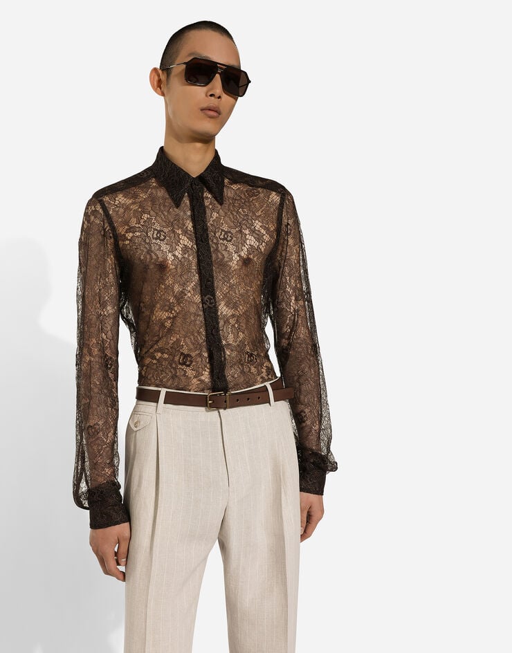 Dolce & Gabbana Рубашка Martini из кружева шантильи коричневый G5LP8TFL9AD