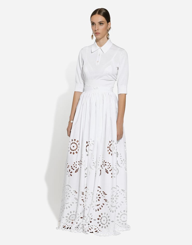 Dolce & Gabbana قميص بولو كروب من قطن وحرير أبيض FXZ05TJFMEB