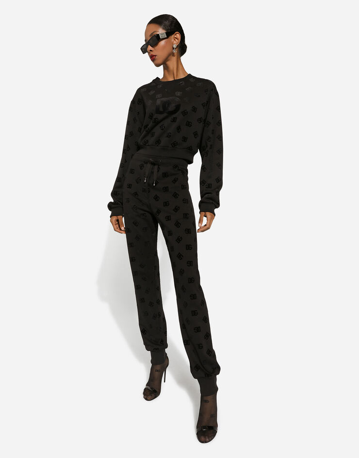 Dolce & Gabbana Jersey sweatshirt with flocked DG logo print Negro F9R60TGDB7F