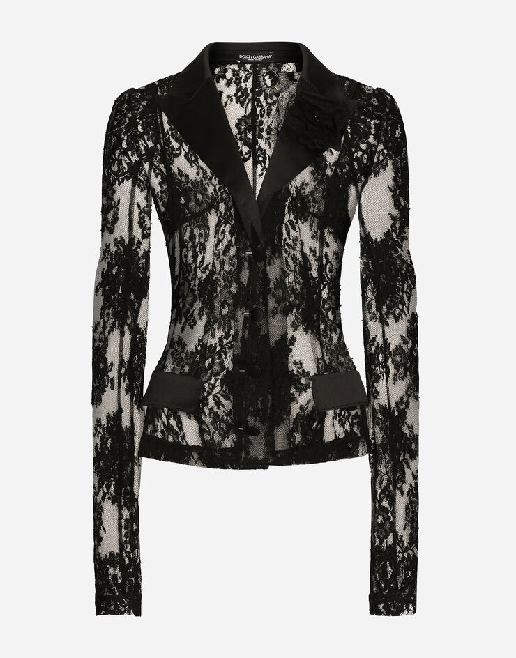 Floral lace jacket with satin details in Black for | Dolce&Gabbana® US